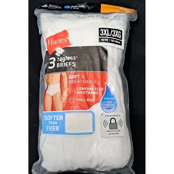 HANES 3 Pack 3XL (48-50) Tagless White Briefs Breathable Wicking Cool Comfort - Picture 1 of 4